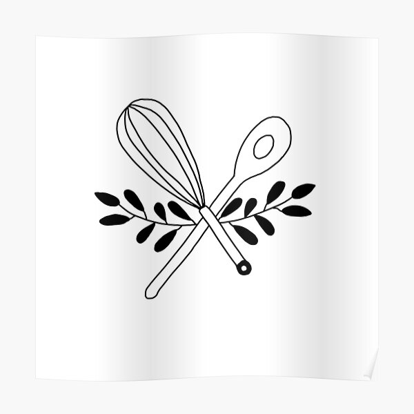 "Line art cooking utensils blacks and white" Poster by adesignworld