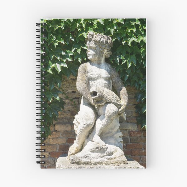 Item preview, A Boy with a Fish - Antique Statue Hugged by Glossy Ivy Leaves designed and sold by Georgia Mizuleva.