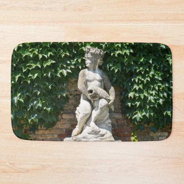 Item preview, A Boy with a Fish - Antique Statue Hugged by Glossy Ivy Leaves designed and sold by Georgia Mizuleva.