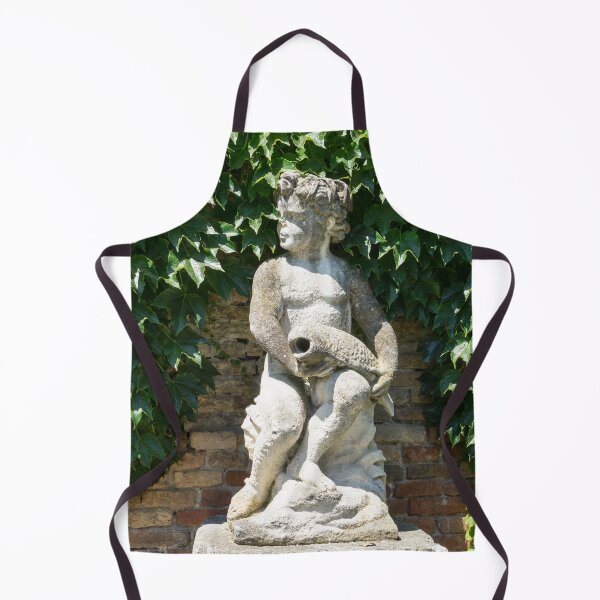 Item preview, A Boy with a Fish - Antique Statue Hugged by Glossy Ivy Leaves designed and sold by Georgia Mizuleva.