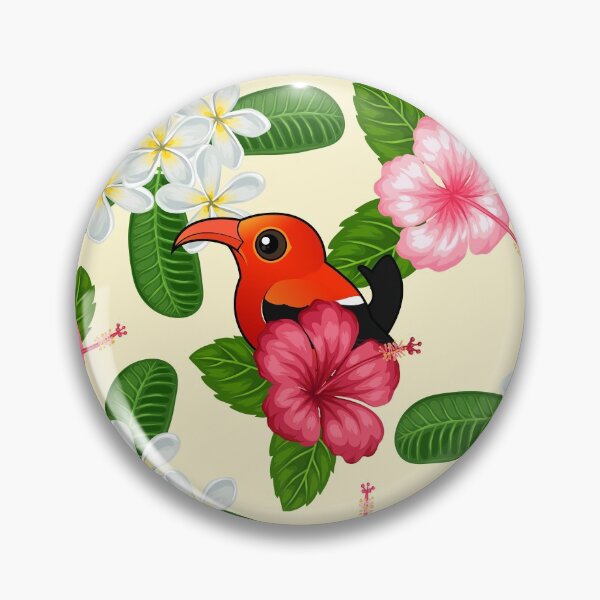 Aperçu de l'œuvre Birdorable 'I'iwi oiseau d'Hawaï avec motif de fleurs créée et vendue par Birdorable.