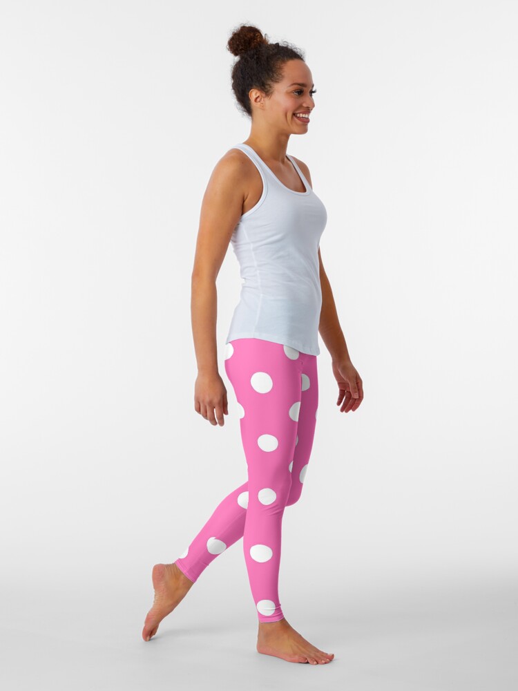 Large White on Light Hot Pink Polka Dots Leggings for Sale by