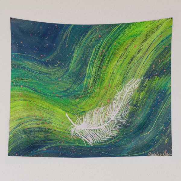 Item preview, Spiritual white feather on waves of green designed and sold by simonbratt.