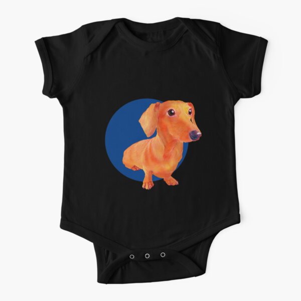 dachshund dog art with blue background Short Sleeve Baby One-Piece