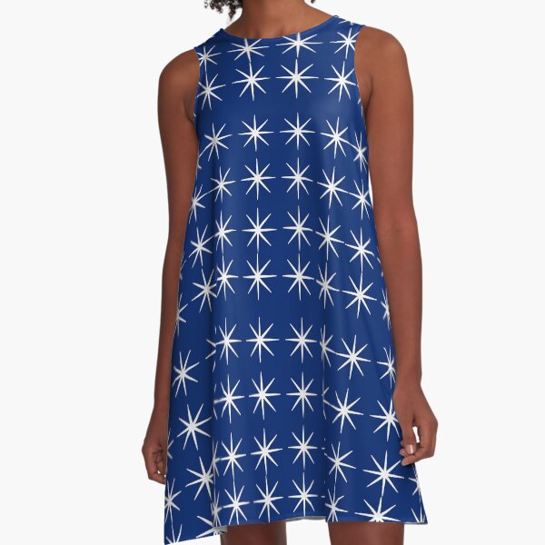Gorgeous 8 Point white stars with navy blue background A-Line Dress
