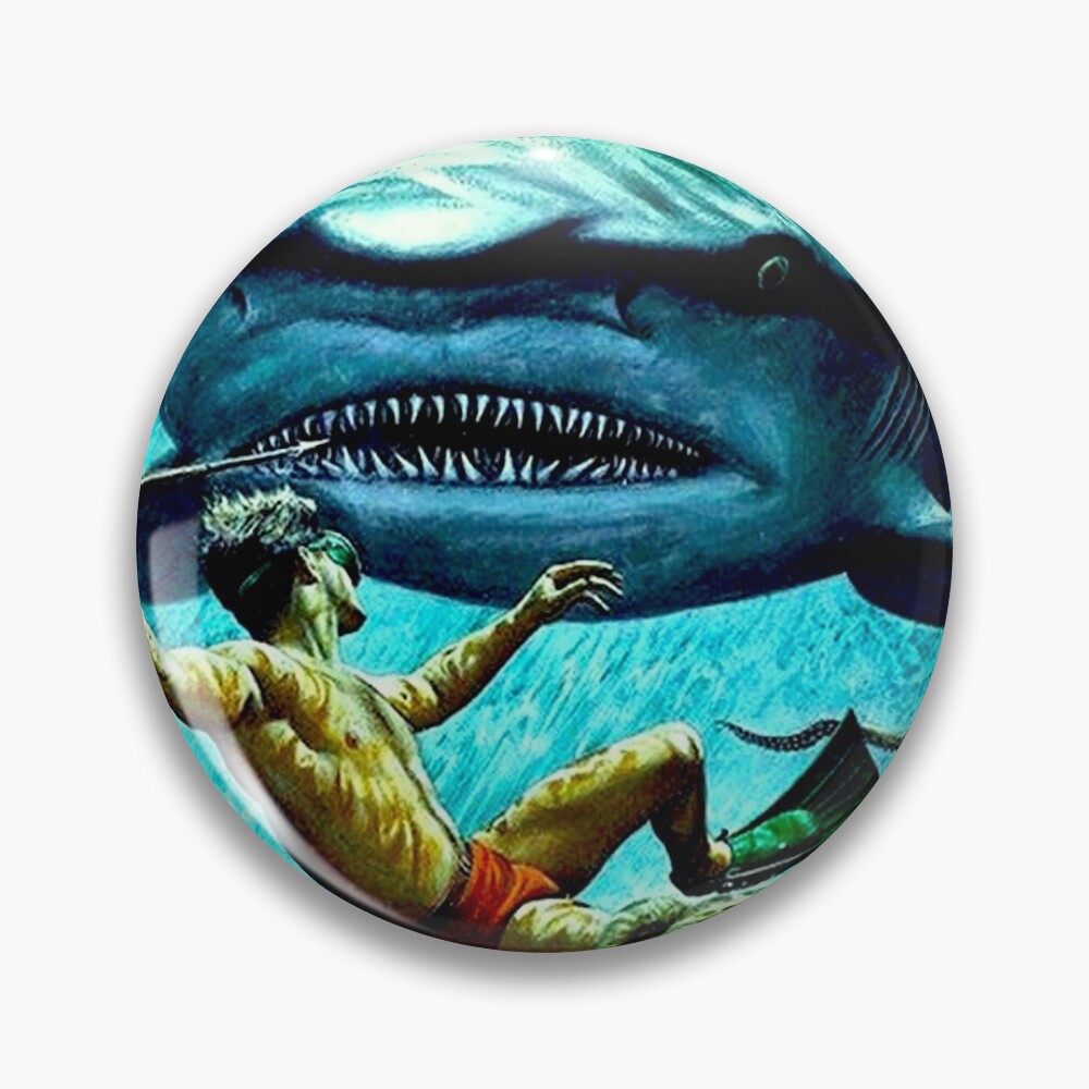 SHARK ATTACK Vintage Underwater Print Pin
