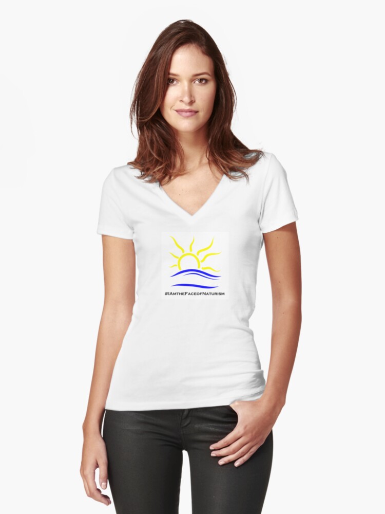 Thumbnail 1 of 3, Fitted V-Neck T-Shirt, I am the Face of Naturism sticker designed and sold by Naturist-Symbol.