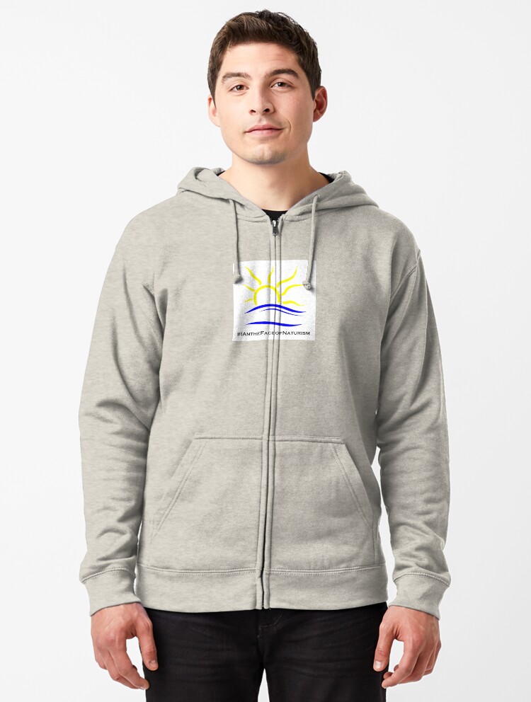 Thumbnail 1 of 5, Zipped Hoodie, I am the Face of Naturism sticker designed and sold by Naturist-Symbol.
