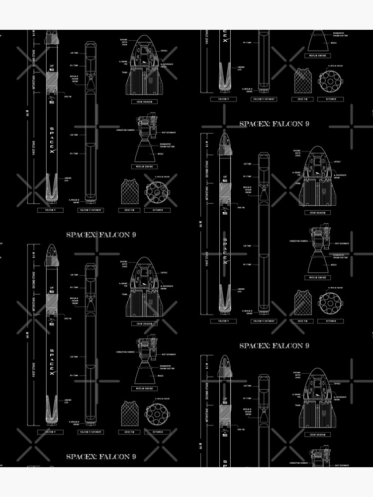 SpaceX: Falcon 9 & Dragon (White Stencil-No Background) Vertical by BGALAXY
