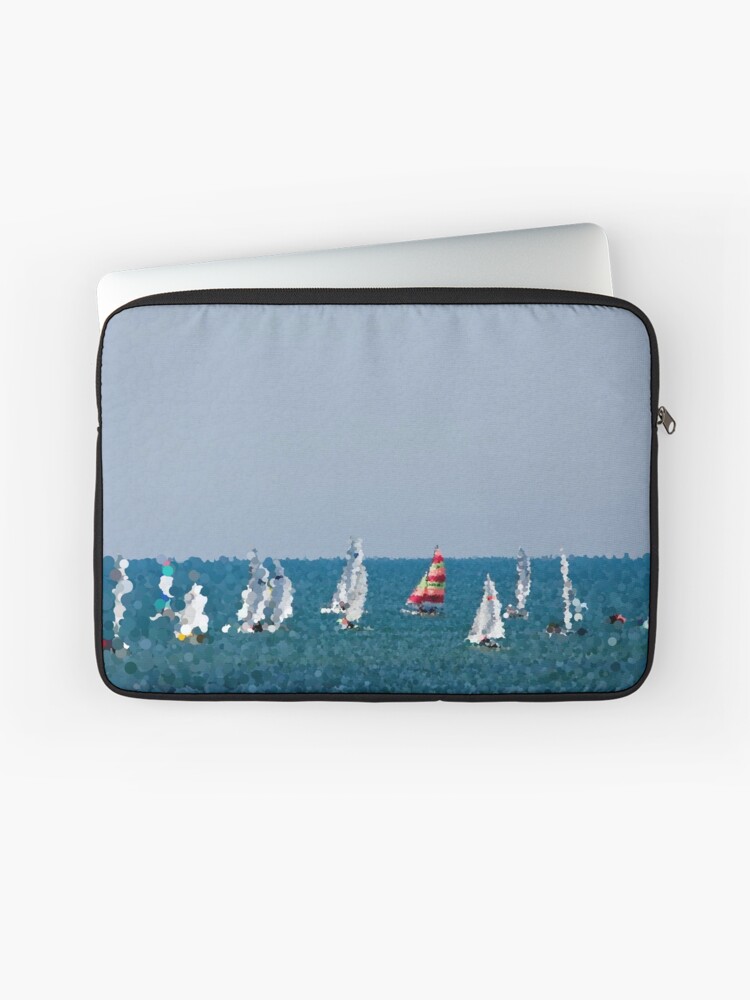 Thumbnail 1 of 2, Laptop Sleeve, Colorful Sailboats designed and sold by MathenaArt.