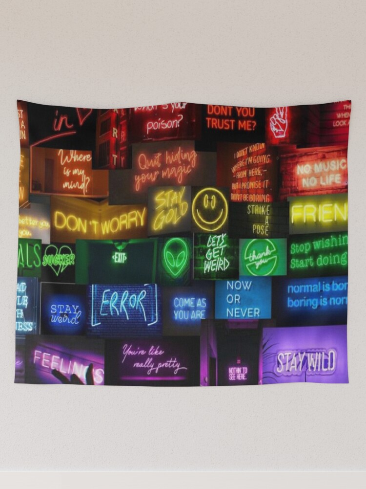 neon sign collage Tapestry for Sale by morgananjos