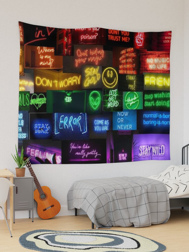 neon sign collage Tapestry for Sale by morgananjos