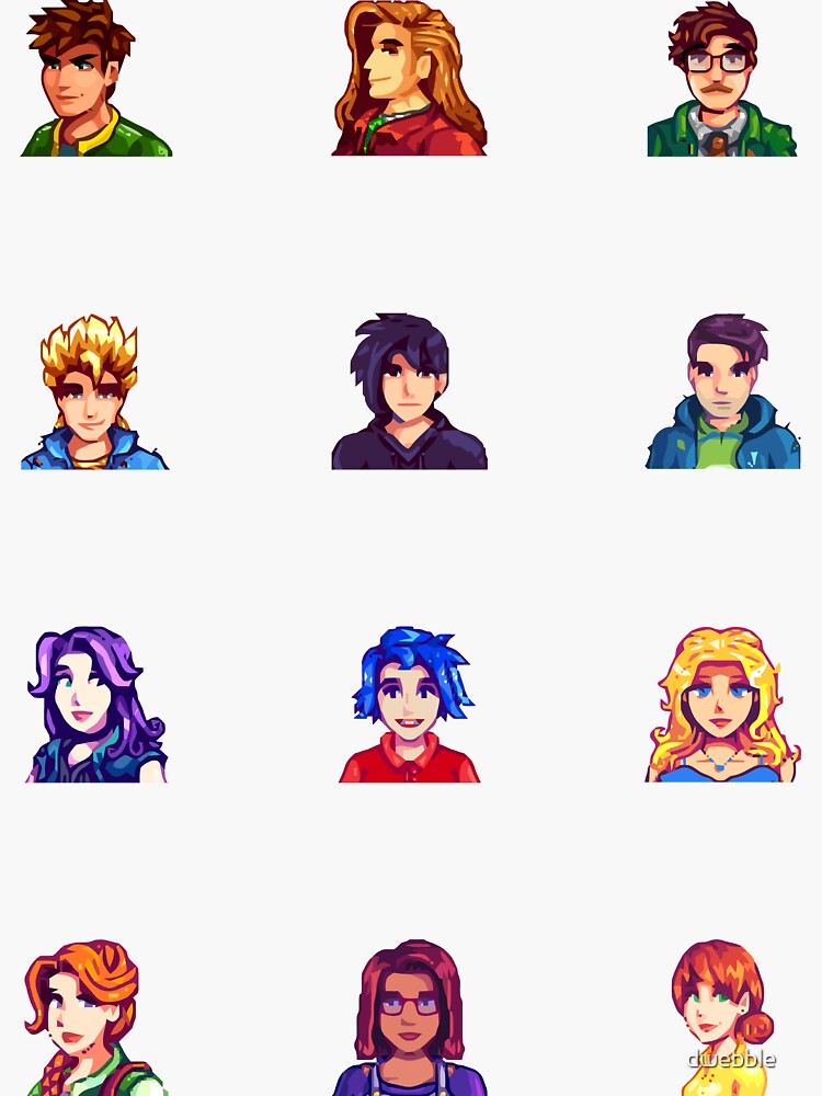"Stardew Valley Marriage Candidate Portrait Vectors" Sticker for Sale