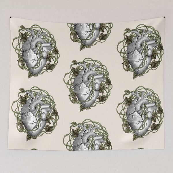 Item preview, Human heart illustration with leaves and plants, vintage effect designed and sold by Collagedream.