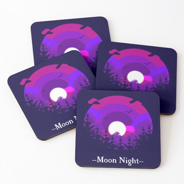 Item preview, Full moon night, forest and mountain under the moon in purple and blue night designed and sold by AkramHabib.