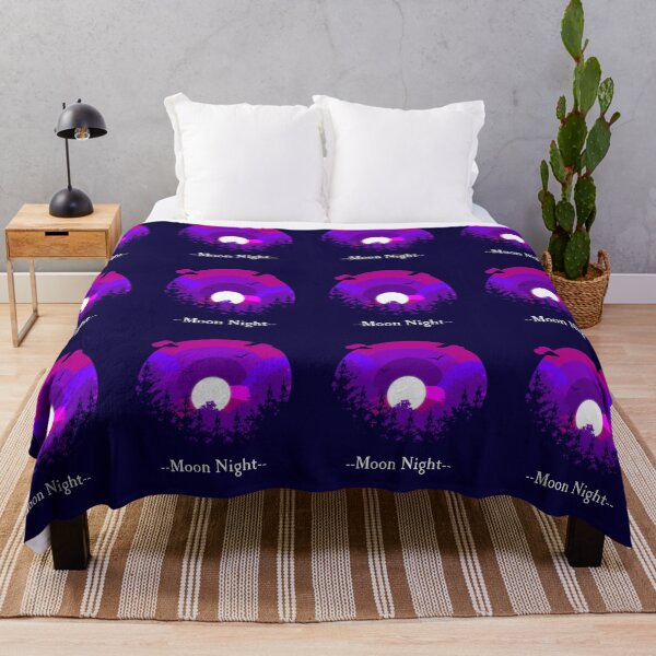 Item preview, Full moon night, forest and mountain under the moon in purple and blue night designed and sold by AkramHabib.