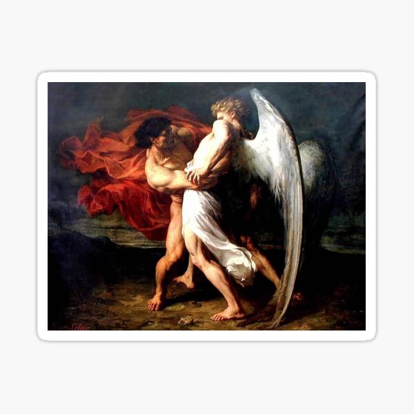 Item preview, Jacob Wrestling with the Angel By Alexander Louis Leloir - Dark Academia Aesthetic Stickers designed and sold by NoahSpellman.