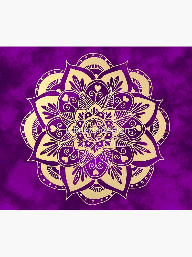 Tenture Murale Mandala Grande Fleur de Vie fond Noir et Violet