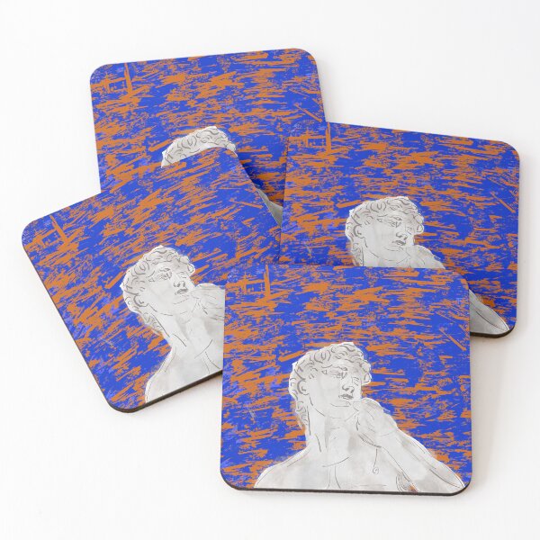Item preview, Drawing of Michelangelo’s David with blue and orange background designed and sold by qlobba.