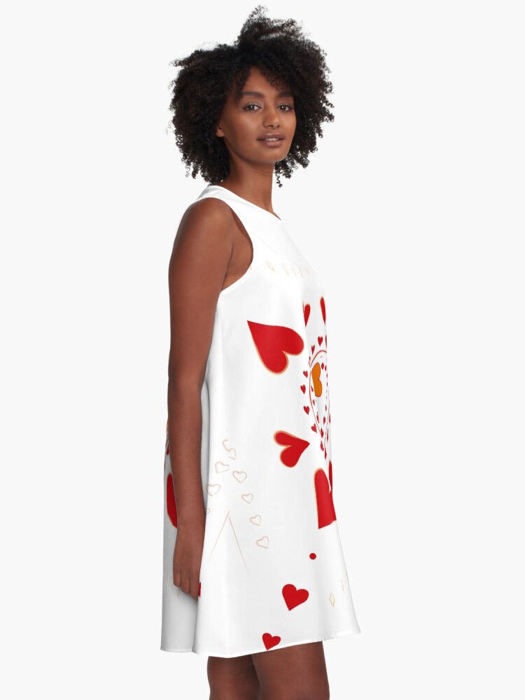Alternate view of Red Hearts on White A-Line Dress