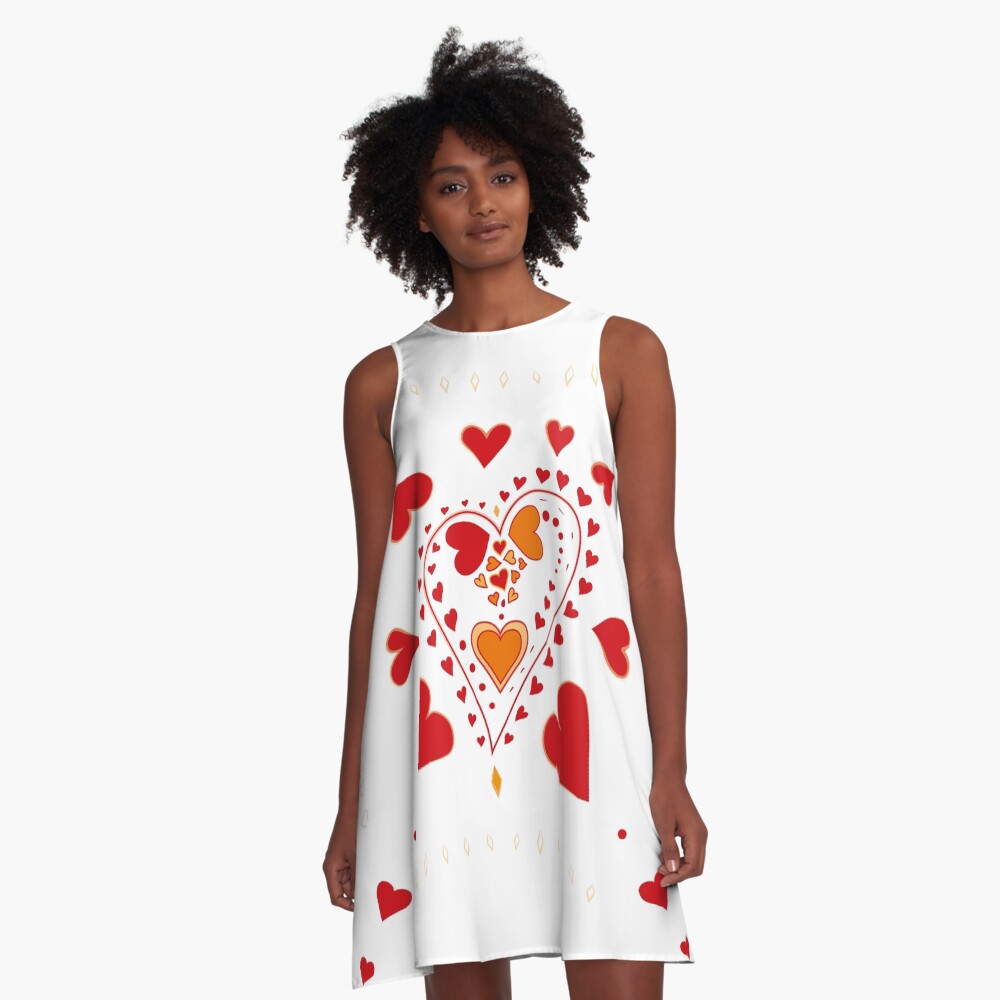 Red Hearts on White A-Line Dress