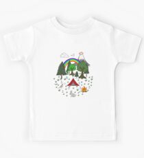 Cartoon Camping Scene Kids Tee