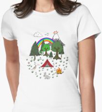 Cartoon Camping Scene Women's Fitted T-Shirt