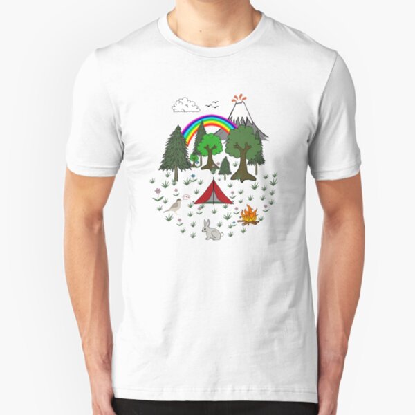 Cartoon Camping Scene Slim Fit T-Shirt