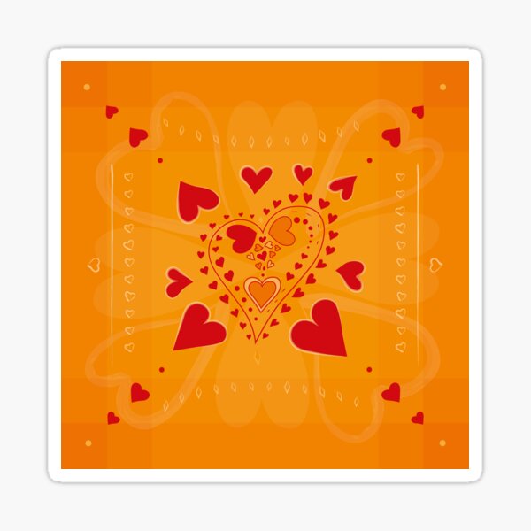 Red Hearts on Gold - colourful hearts pattern on a golden orange background Sticker