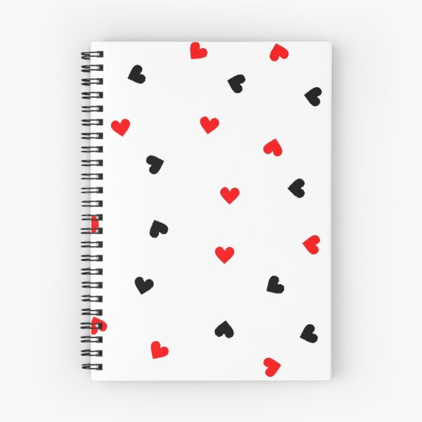 Artikelvorschau, Rotes und schwarzes Polka Dot-Herzmuster auf weißem Hintergrund, großes sich wiederholendes Muster entworfen und verkauft von Nicolette Olivier.
