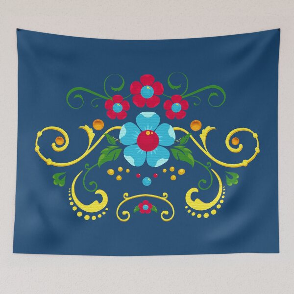 Item preview, Red and Blue Flowers in Buenos Aires Fileteado Porteno Filete Street Art Style designed and sold by infinitetango.