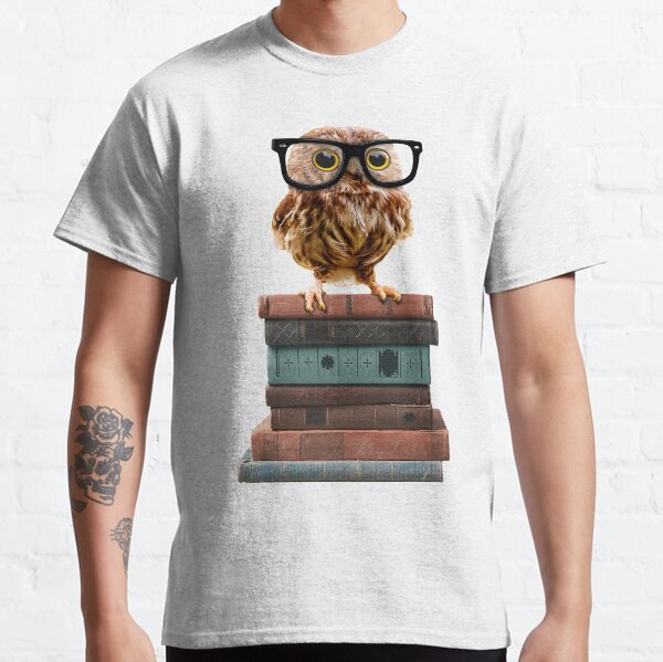 Adorable Nerdy Owl with Glasses on Books Classic T-Shirt