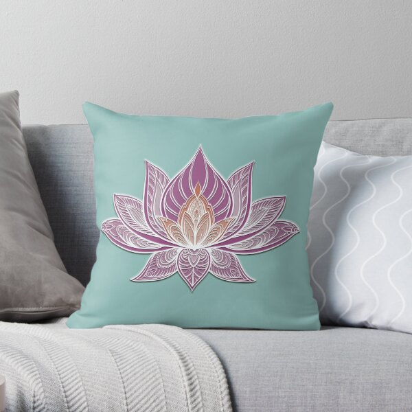 Lotus Mandala (Purple and Peach) Throw Pillow