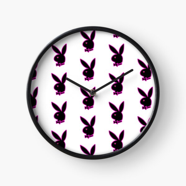 Repeat White, Black & Pink Playboy Valentine Pink Heart Bunnyhead Clock