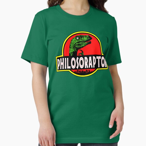 Vista previa del artículo con la obra «Camiseta divertida con el dinosaurio velociraptor Meme de Philosoraptor», diseñado y vendido por bitsnbobs.