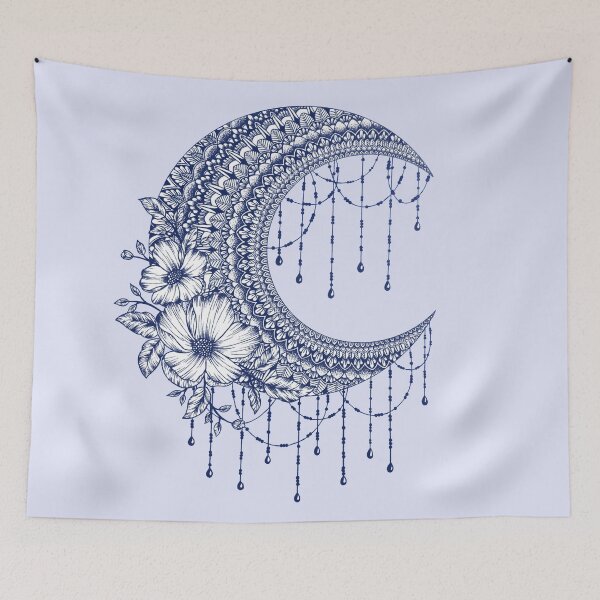 Item preview, Blue ink chandelier moon mandala designed and sold by Mandala & More.