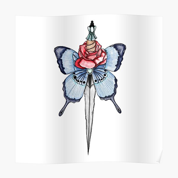 Dagger and butterfly tattoo by jeroen van dijk  Tattoogridnet