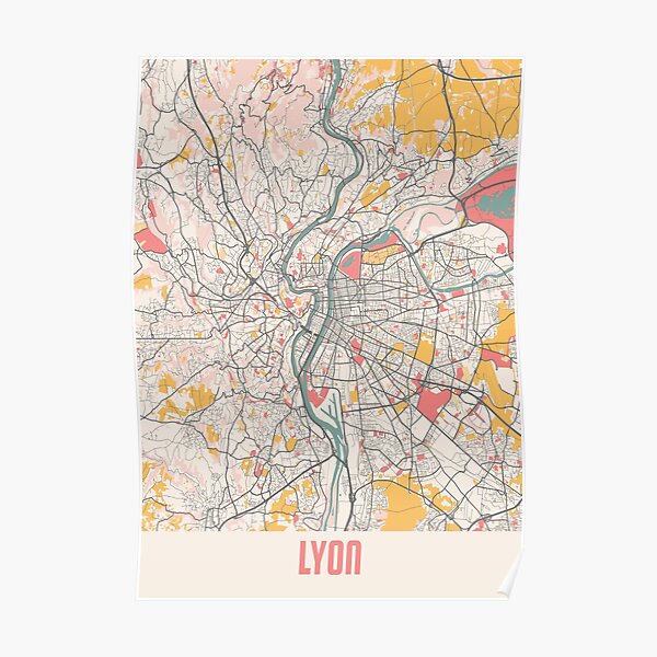 Carte de la ville de craie de Lyon France Poster