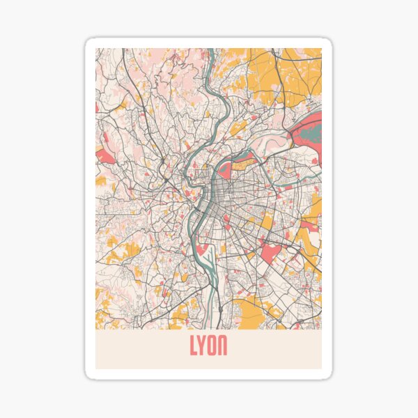 Carte de la ville de craie de Lyon France Sticker