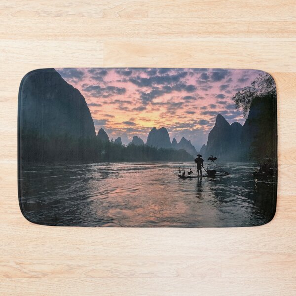 Item preview, Man rowing Boat Between The Mountains designed and sold by JTS STORE.