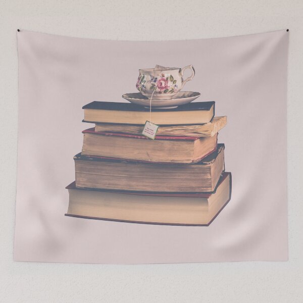 Item preview, Tea and a stack of books | cottagecore aesthetic designed and sold by HopeAveDesigns.