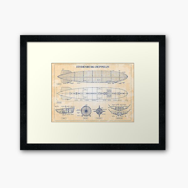 Vista previa del artículo con la obra «Hindenburg Zeppelin (Old Blue Grid - Inglés)», diseñado y vendido por BGALAXY.