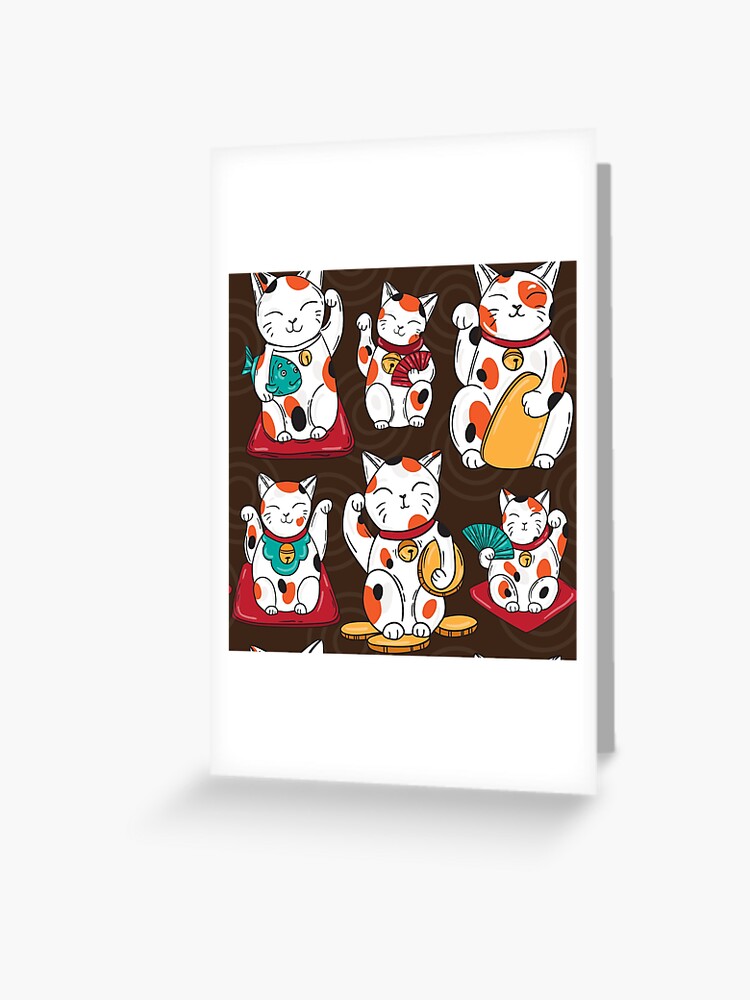 Carte de vœux for Sale avec l'œuvre « Chat porte-bonheur chinois/japonais  -- Maneki Neko » de l'artiste Psycheek