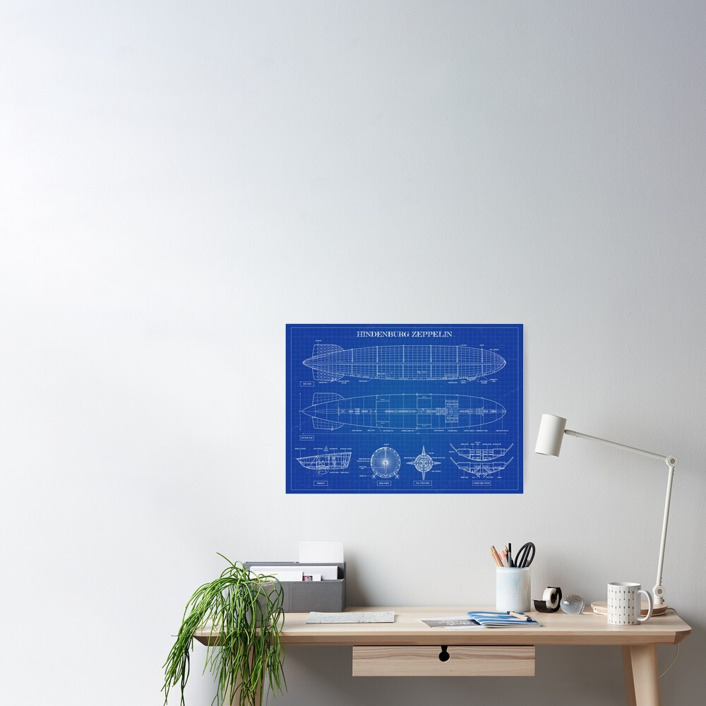 Hindenburg Zeppelin Blueprint English Poster By Bgalaxy Redbubble