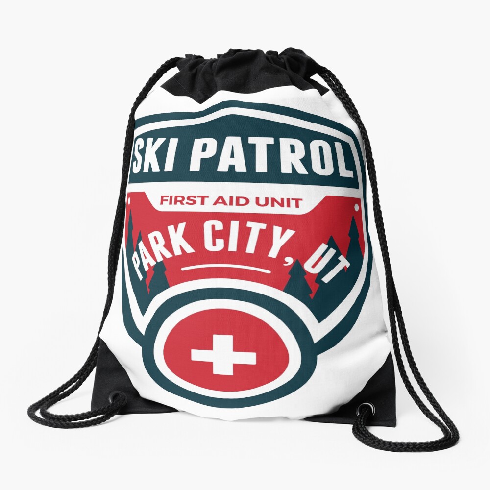 PARK CITY UTAH Skiing Ski Patrol Mountain Art Drawstring Bag