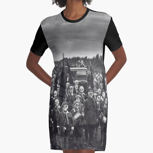 #people, #group, #adult, #crowd, #military, #war, #uniform, #pioneers, #TheLeft, #GasMask Graphic T-Shirt Dress