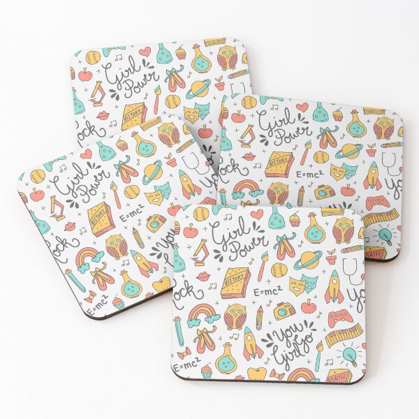 Item preview, Girl Power Doodle in Coral + Aqua + Yellow designed and sold by latheandquill.