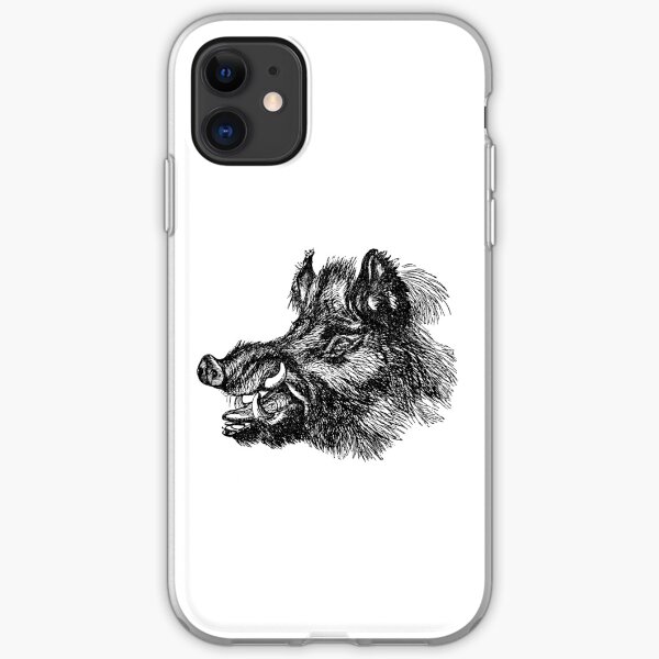 Vintage Wild Boar Head Illustration Retro 1800s Black and White Image iPhone Soft Case