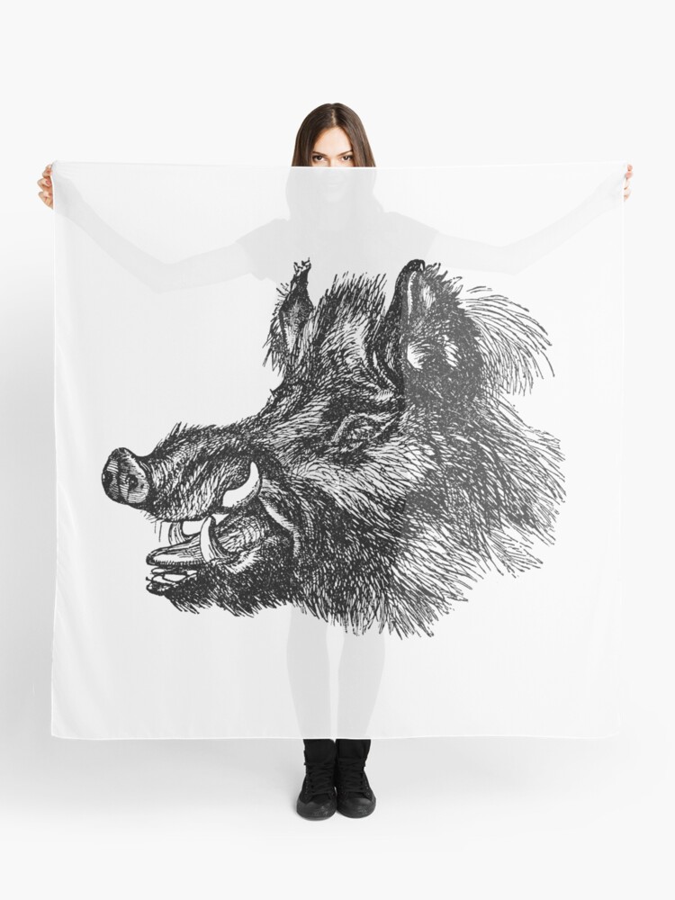 Foulard Tete De Sanglier Vintage Illustration Retro Des Annees 1800 Image En Noir Et Blanc Par Silverspiral Redbubble