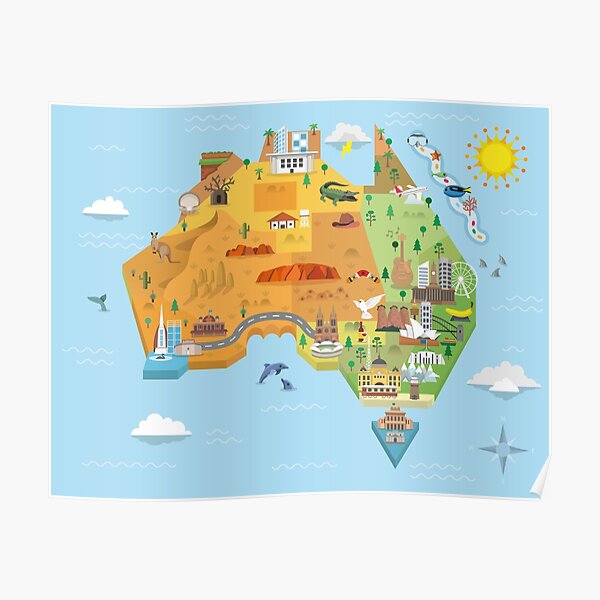 Graphic Map of Australia Poster